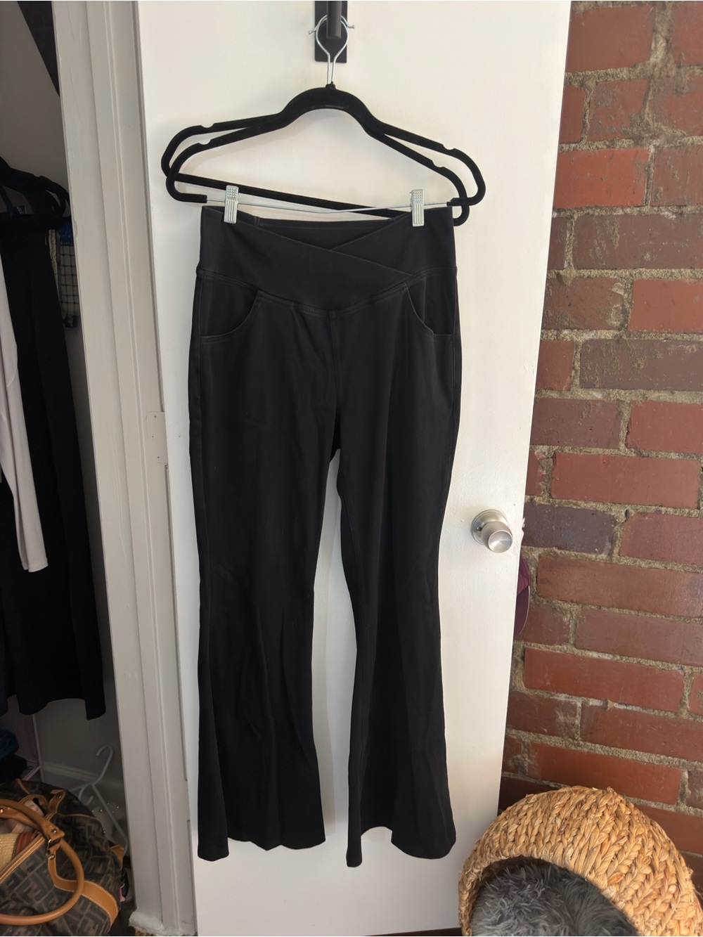 HALARA Black Flared Crossover Waist Ponte Pants